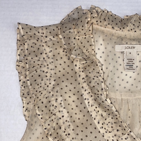 J. Crew 100% silk polka dot ruffle v-neck sleeveless wrap blouse size 4 cream - Picture 4 of 11